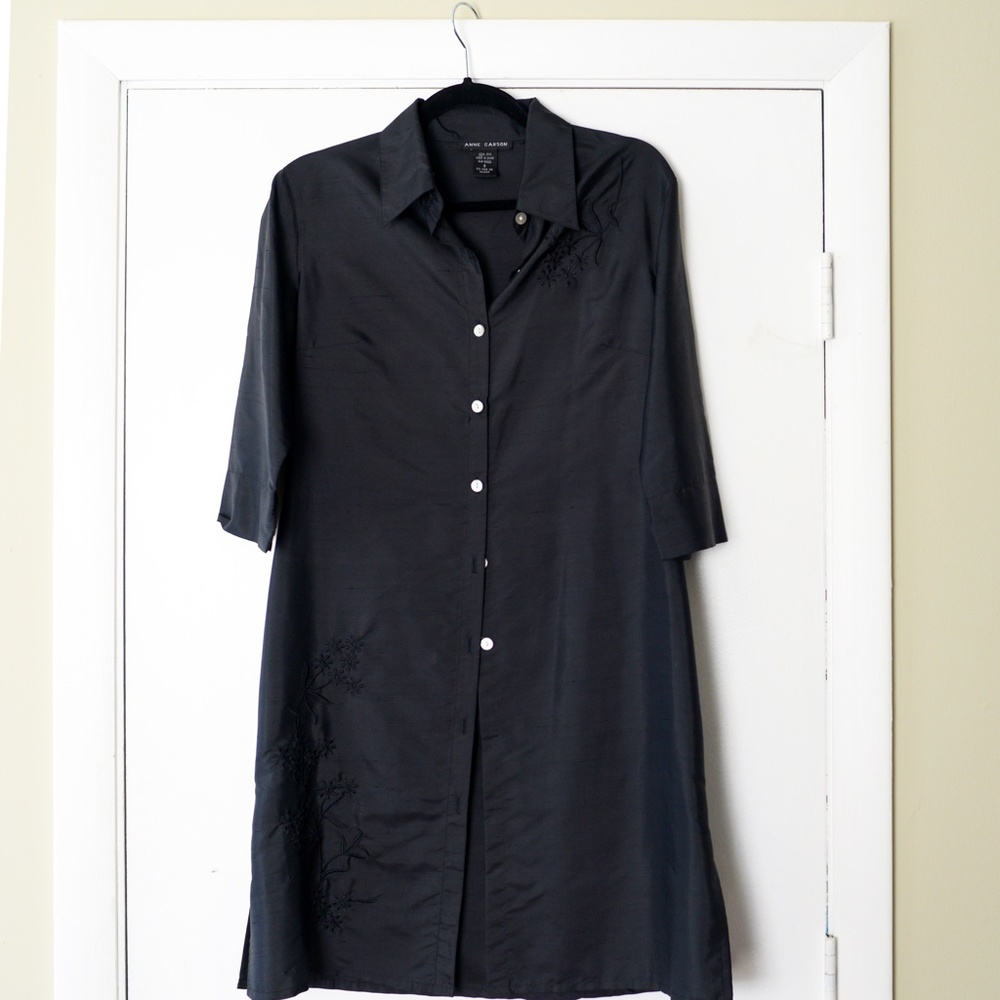 Anne Carson Silk Black Shirtdress Size S
